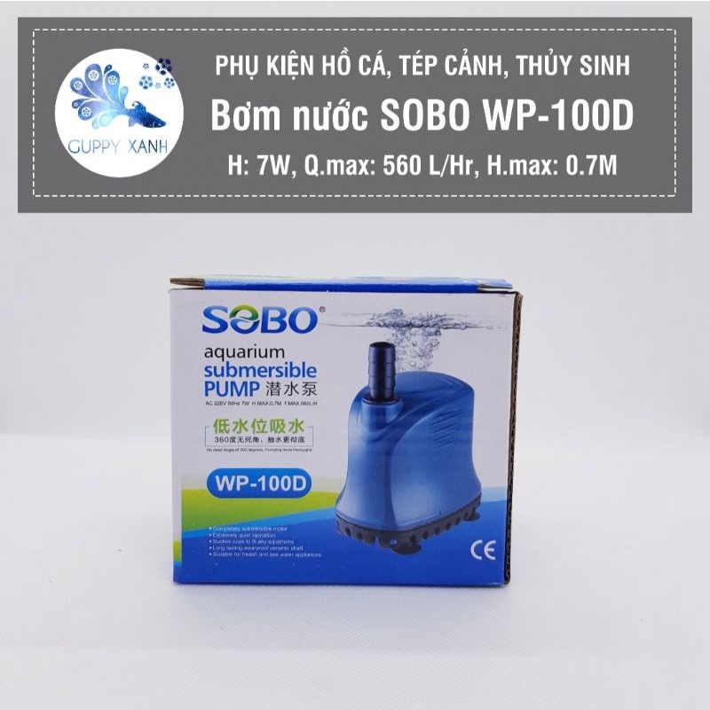 Máy bơm chìm hồ cá mini hút cặn lọc đáy bể cá Koi dùng điện 220v Sobo WP100D, WP200D, WP300D