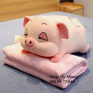 Set chăn gối văn phòng 2in1 hình heo kute dày dặn (chăn 2 mặt đẹp)