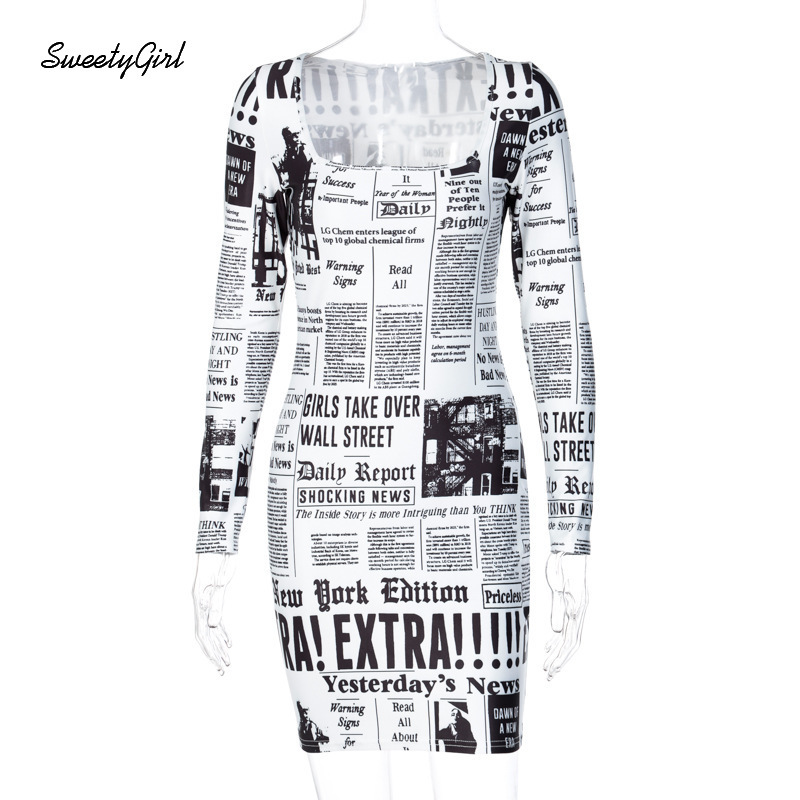 Đầm Dài Tay In Họa Tiết Tờ Báo Thời Trang Dành Cho Nữ