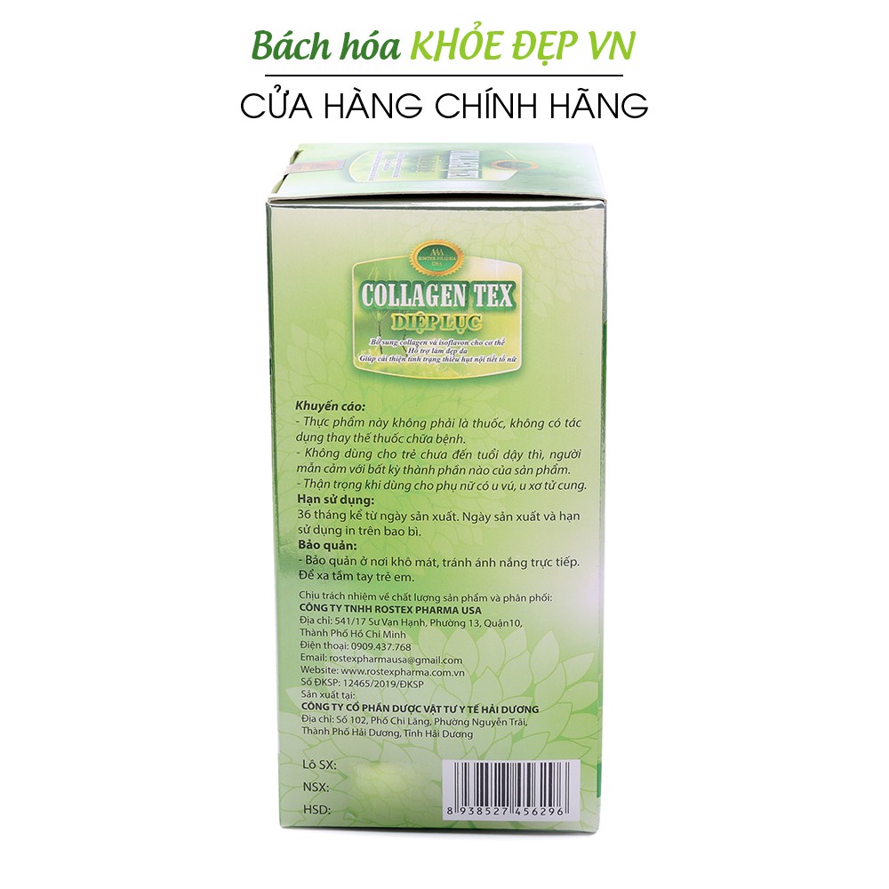 Viên uống Collagen Diệp Lục làm đẹp da, chống lão hóa, ngừa nếp nhăn - 60 viên [Collagen Tex Diệp Lục Chai]