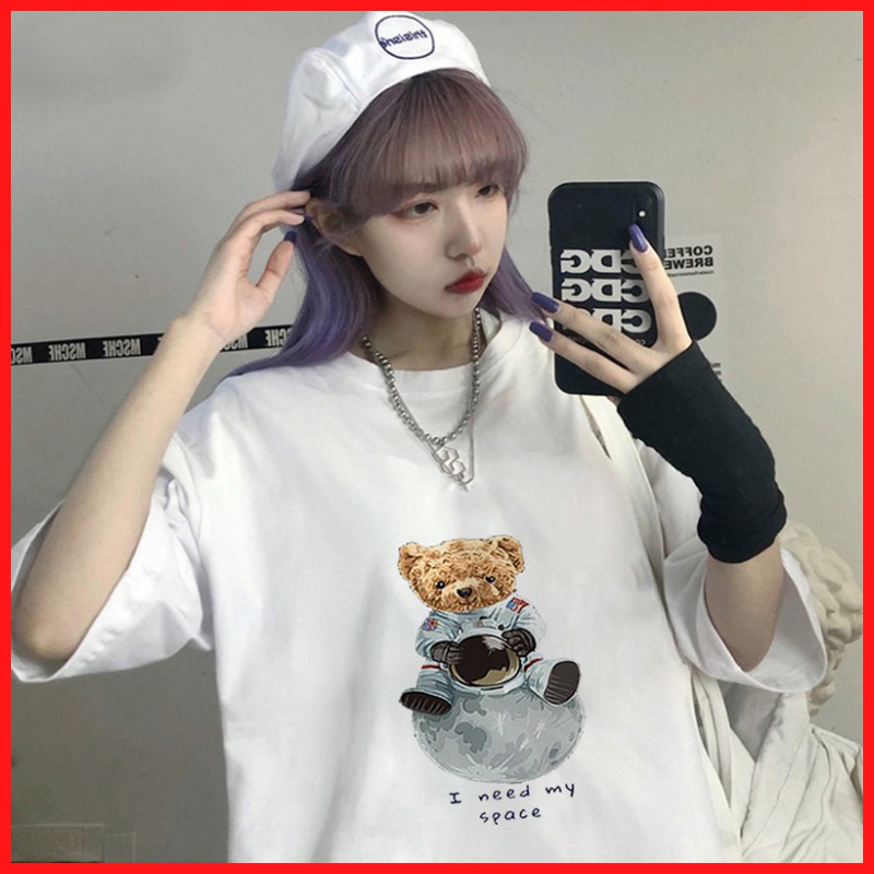 Áo Thun Nữ In Hình Gấu DLX Màu Trắng Chất Thun 35% Cotton
