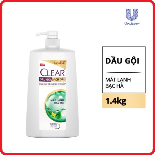 Dầu gội sạch gàu Clear mát lạnh bạc hà 1.4kg