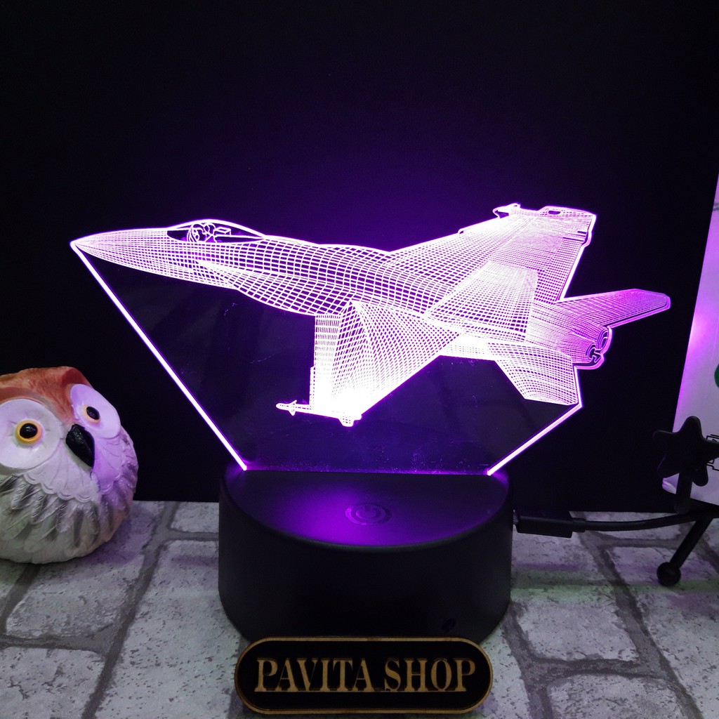 Đèn ngủ led 3d PAVITA hình máy bay phản lực, quà tặng thú vị cho bạn bè, cho bé, đèn để bàn trang trí đẹp