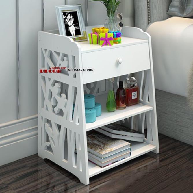 Tủ đầu giường mini trang trí phòng ngủ mầu trắng sang trọng TĐG