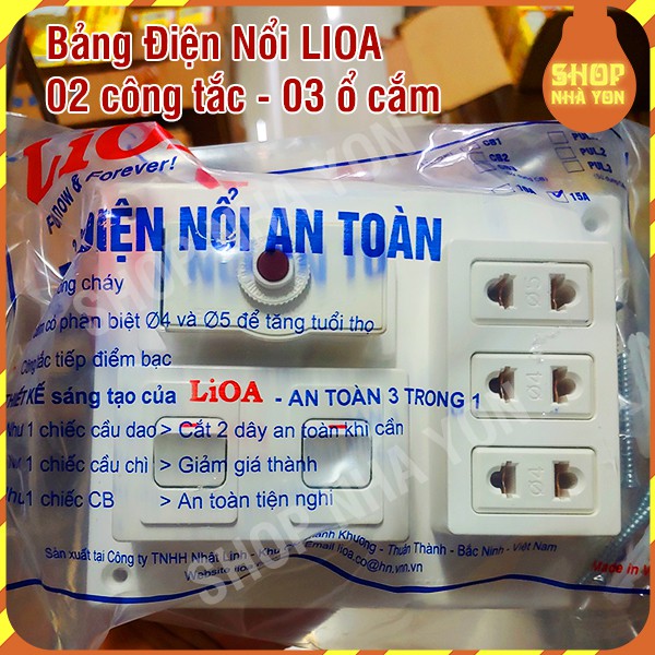 Lioa Bảng điện nổi lắp sẵn 2 công tắc, 3 công tắc 3 ổ cắm có CB chống quá tải-Bảo hành 12 tháng Mới 100%