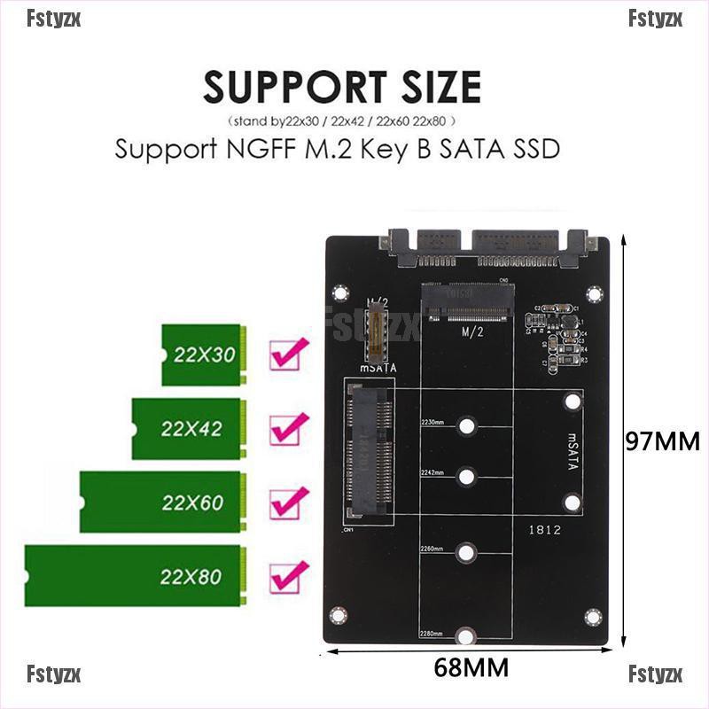 Fstyzx 2 IN 1 mSATA to SATA NGFF M.2 to SATA3 converter adapter card SSD disk drive