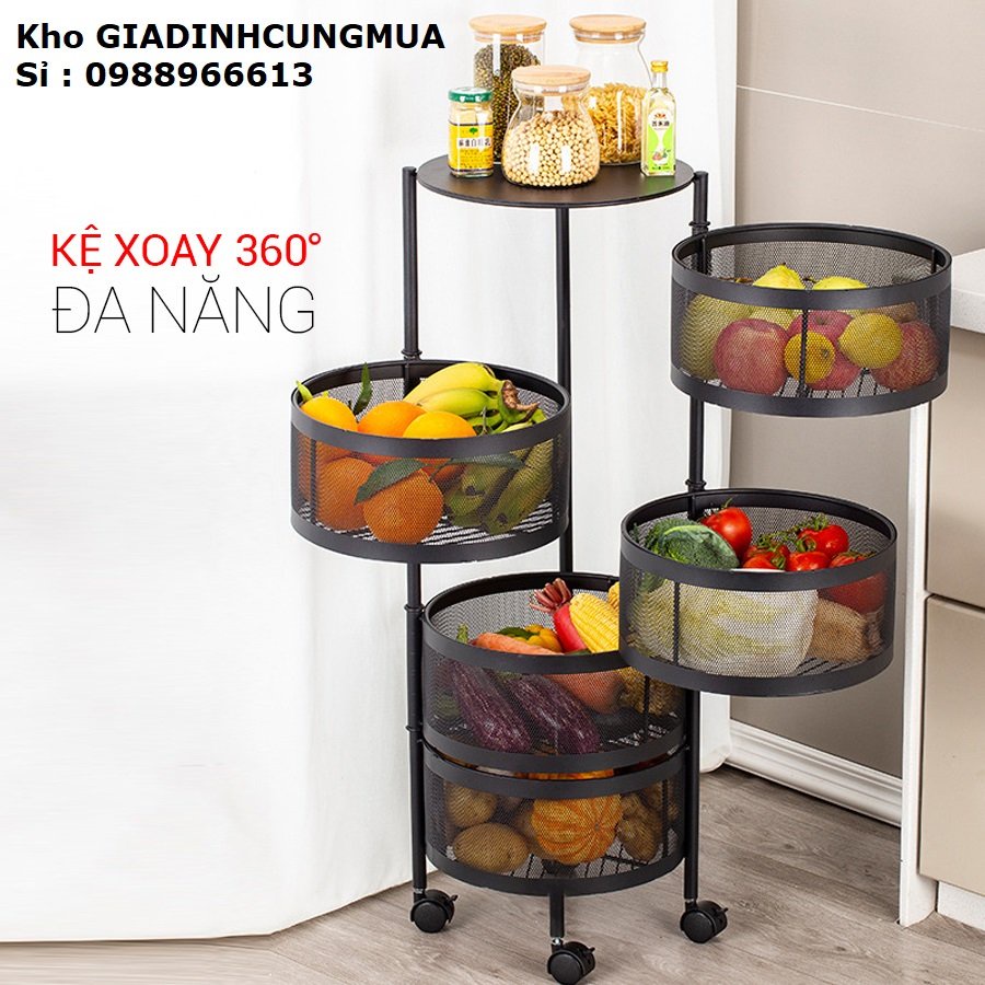 Kệ Tròn Xoay Cao Cấp 3/4/5 Tầng Thông Minh - Có Bánh Xe Dễ Di Chuyển, Sơn Tĩnh Điện - Bách Hóa Online