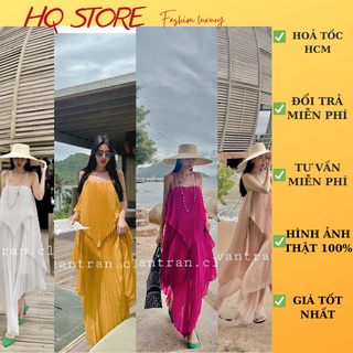 [Maxi] Đầm maxi đi biển dập li 2s, váy dài 2 lớp chun lưng - Maxi HQ store