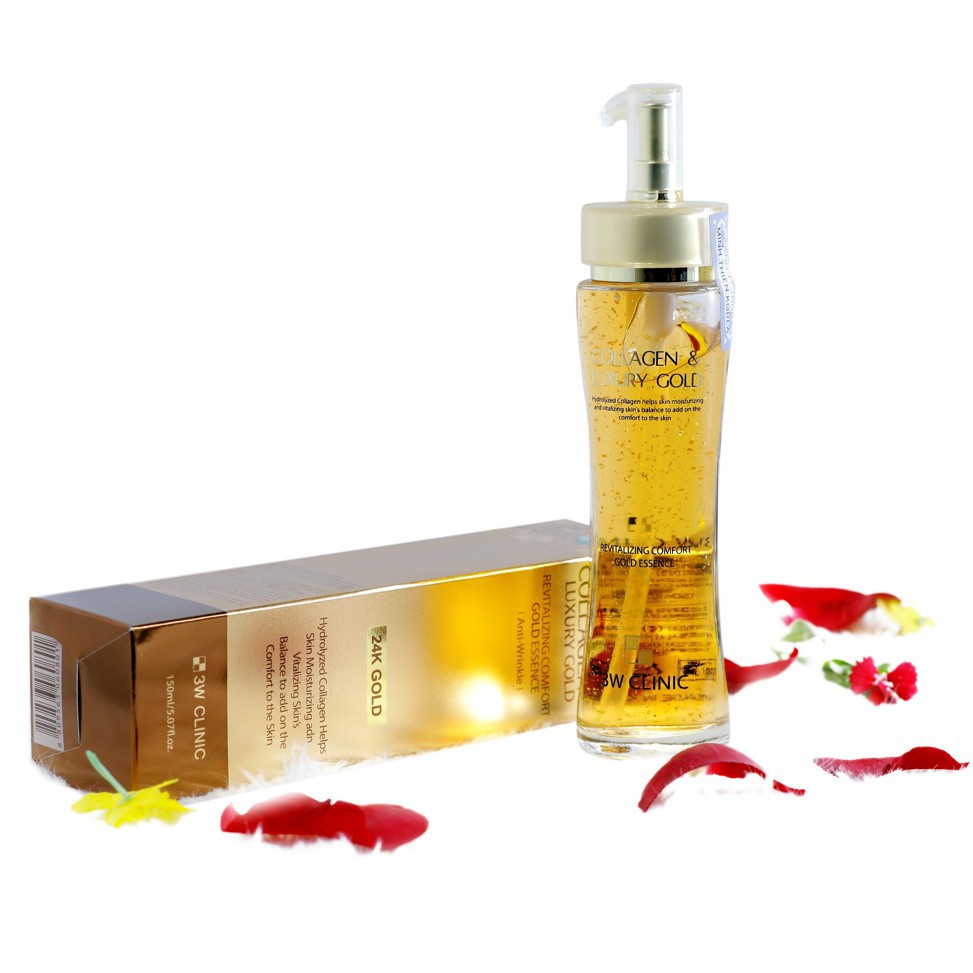 Serum vàng 24k dưỡng trắng da dưỡng ẩm Luxury Gold chống lão hóa căng bóng da 3W Clinic Hàn Quốc 150ml