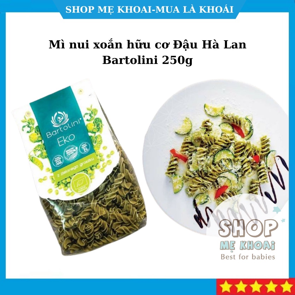 Mì nui xoắn Fusilli Đậu Hà Lan hữu cơ Bartolini 250g