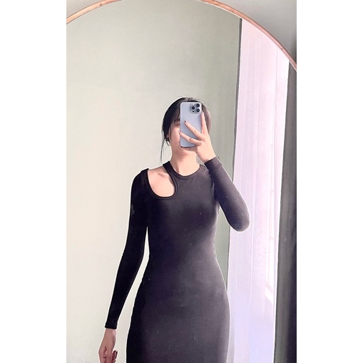 Váy Thun Ôm Quảng Châu Đầm Body Khoét Vai Siêu Tôn Dáng