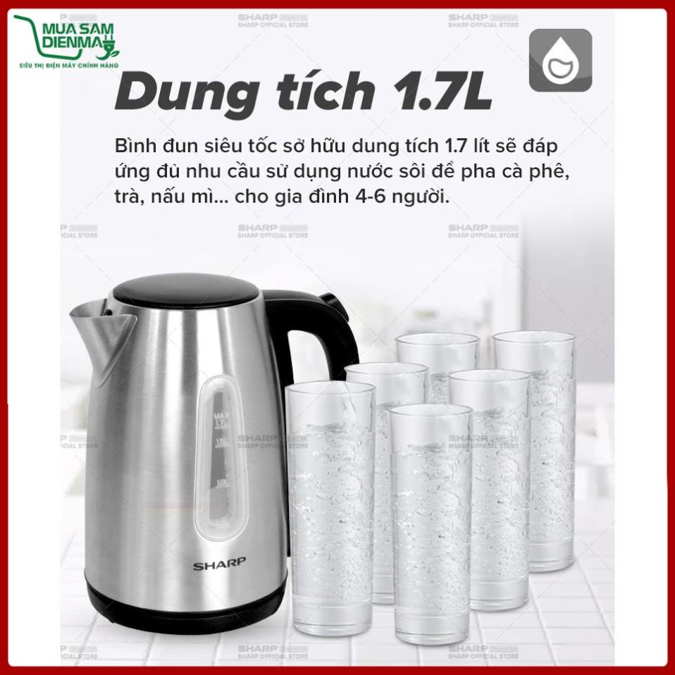 Ấm Siêu Tốc Bình Đun Nước Sharp EKJ-17VSS-ST Có thang hiển thị mực nước công suất 2200W