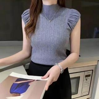 Hàng mới v high women's top sleeveless half vest New collar simple Pullover solid pleated