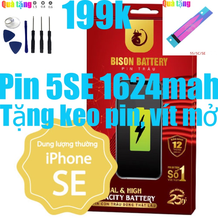 Pin iPhones SE con trâu 1624mAh BISON chính hãng