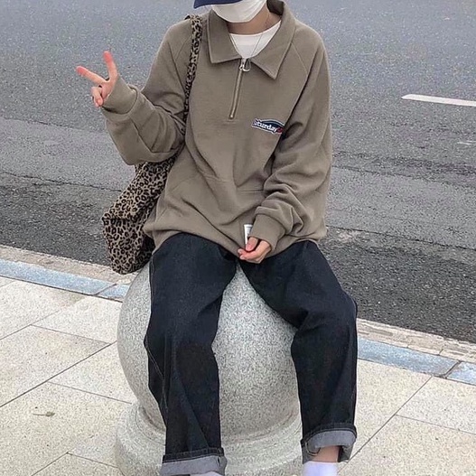 Áo Nỉ Cổ Khóa Nâu Day Love Siêu Xinh - Áo NỈ Mịn Dáng Rộng Hot Hit | BigBuy360 - bigbuy360.vn