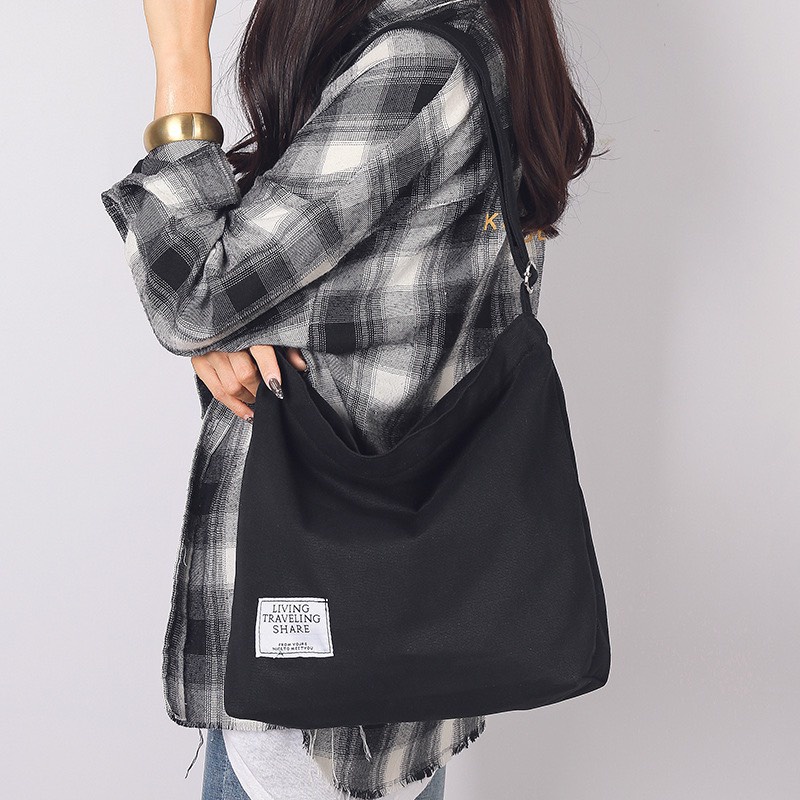 Túi đeo chéo vải canvas ulzzang cỡ lớn thời trang Hàn Quốc học sinh sinh viên đi học đi chơi unisex