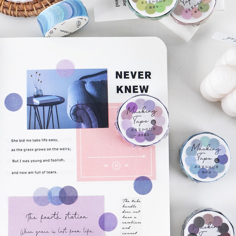 Cuộn Washi Tape, Masking Tape InfeelMe  FREESHIP Sticker Đánh Dấu 100 Chấm Tròn Màu Basic