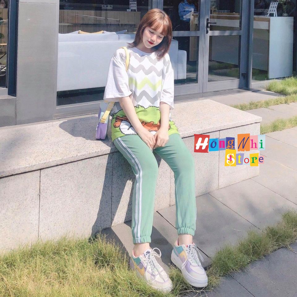Quần Jogger Line Ulzzang Unisex Jogger Xanh Đậu 2 Sọc Trắng Dáng Rộng - MM