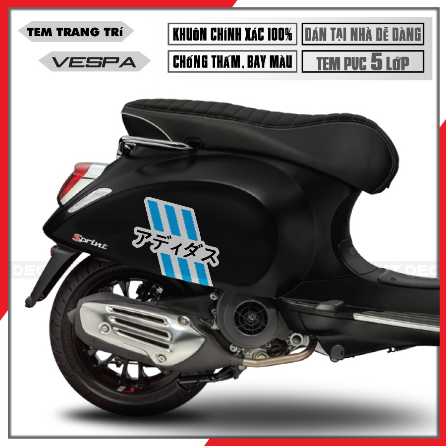 Tem Xe Vespa Sprint/Primavera/GTS/LX Adidas Japan | VP16 | Tem Rời Xe Vespa Chất Liệu Decal PVC Cao Cấp