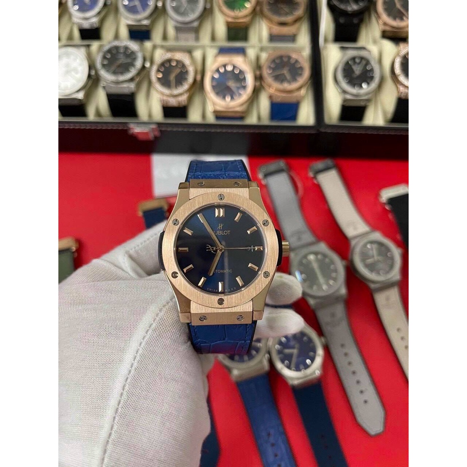 Đồng hồ Nam - Đồng hồ cơ Automatic máy Nhật, mẫu trơn màu xanh viền vàng, size 38mm-42mm | BigBuy360 - bigbuy360.vn