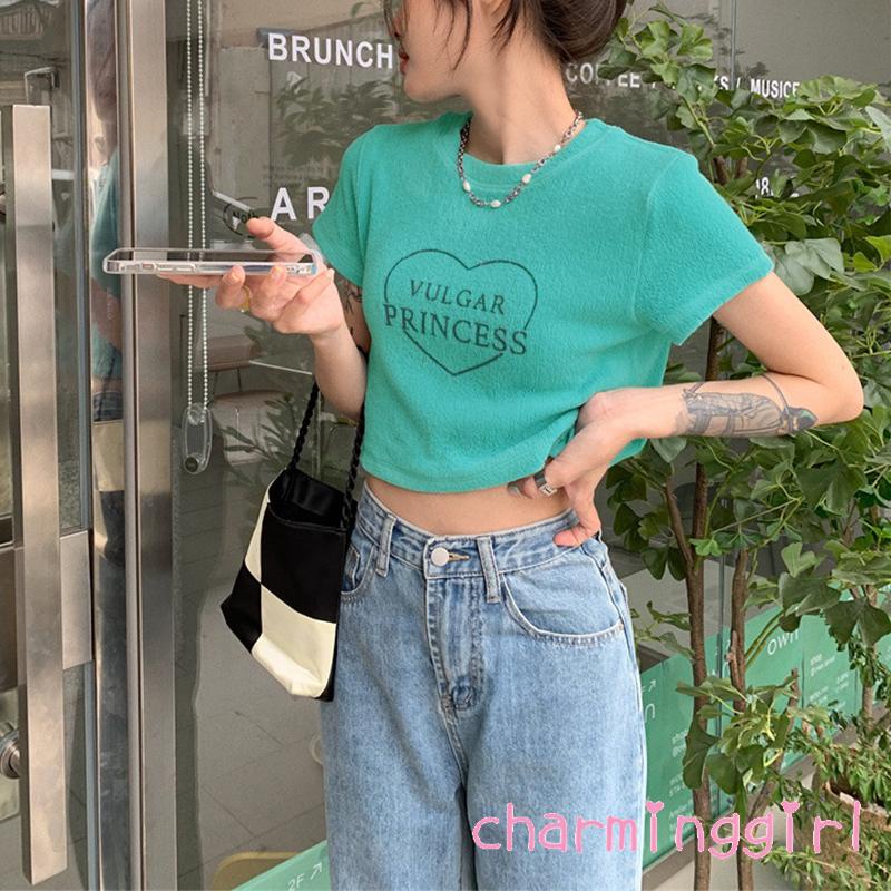 Áo Crop Top Tay Ngắn In Chữ Thời Trang Dành Cho Nữ