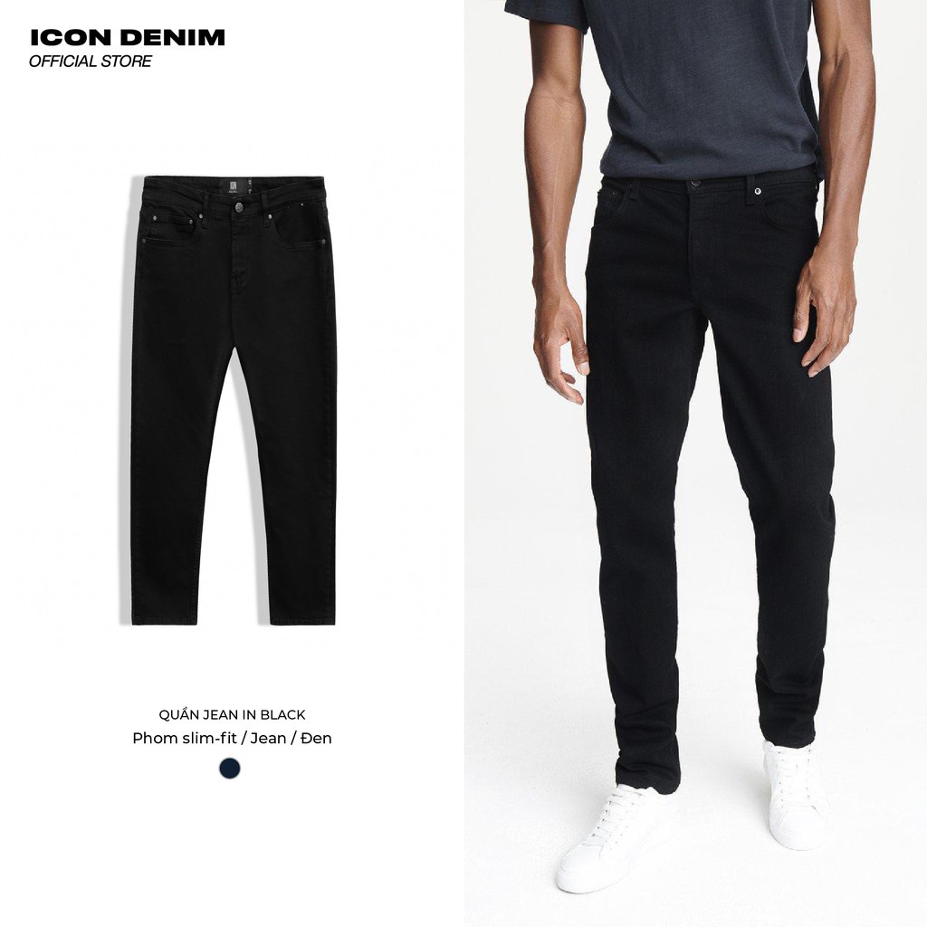 Quần Jean Nam Đen Trơn ICON DENIM Dáng Ôm Slim-fit Trẻ Trung, Co Giãn Tốt - HÀNG MỚI VỀ