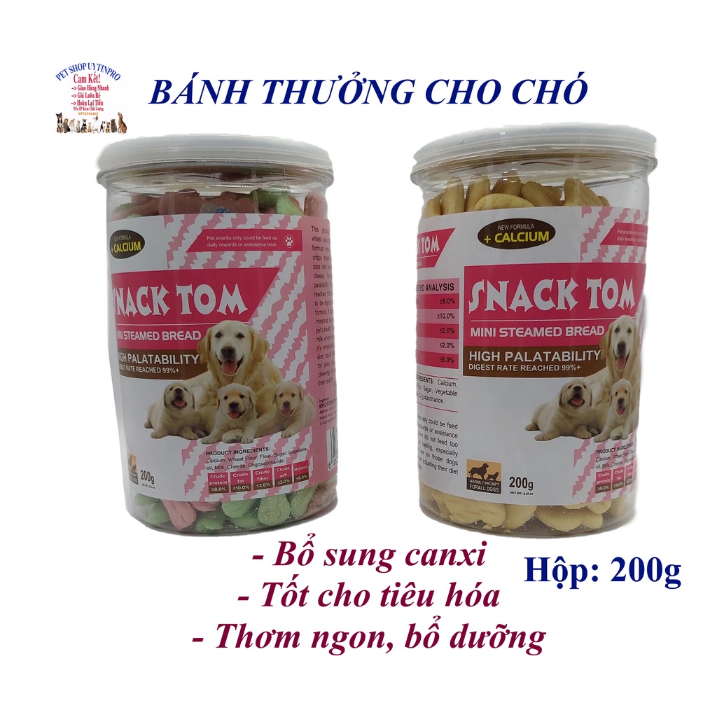 Bánh thưởng cho Chó Snack Tom Hộp 200g Bổ sung canxi, Bổ sung dinh dưỡng