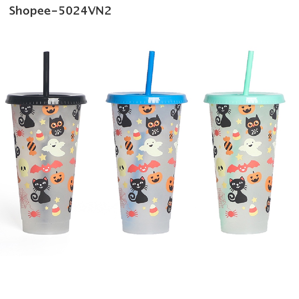 Cốc Uống Nước 710ml Có Thể Tái Sử Dụng Kèm Ống Hút Phong Cách Halloween