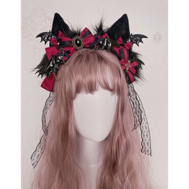 YASLC0184-Phụ kiện tóc đỏ đen ác quỷ gothic