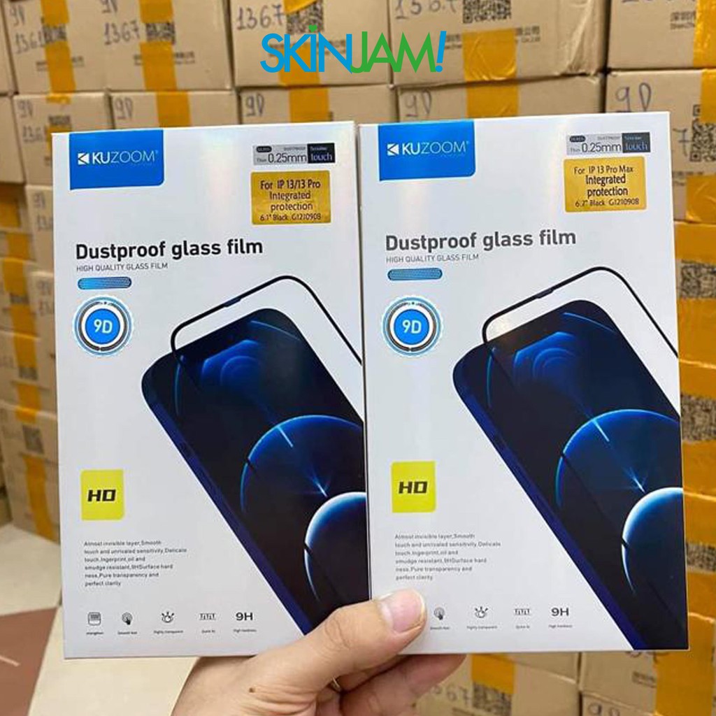 Kính Cường Lực Kuzoom iP 15 Enzor 100 Kính Cường Lực Kuzoom 9D Full Màn Trong Suốt Bảo Vệ Màng Loa iP 14 Đến 12 ProMax