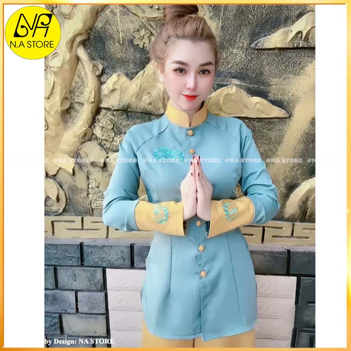 Đồ Lam Đi Chùa Nữ - Bộ Đi Lễ Chùa Đẹp Cao Cấp Thêu Hoa Thủ Công Siêu Đáng Yêu - AL035