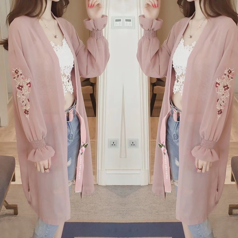 Áo Sơ Mi Chiffon Dài Tay Họa Tiết Thêu Thời Trang Cho Nữ