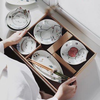 Set bát đĩa mèo trắng