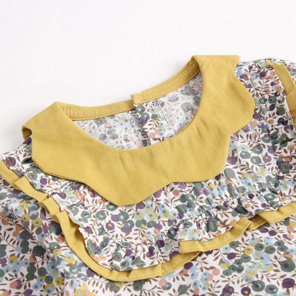 Áo Liền Quần Sanlutoz Họa Tiết Hoa Vàng Làm Bằng Cotton Dành Cho Bé Gái