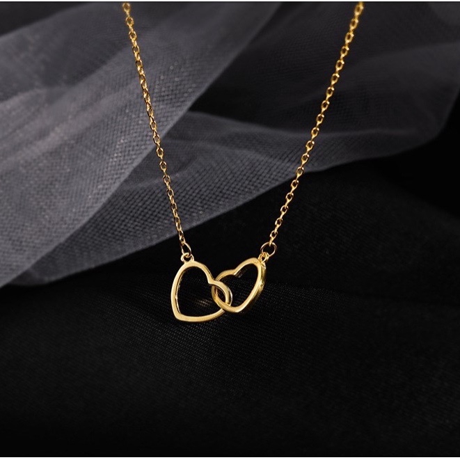 Dây chuyền mạ vàng 18k / bạc mặt hình trái tim đơn giản phong cách thời trang Hàn Quốc