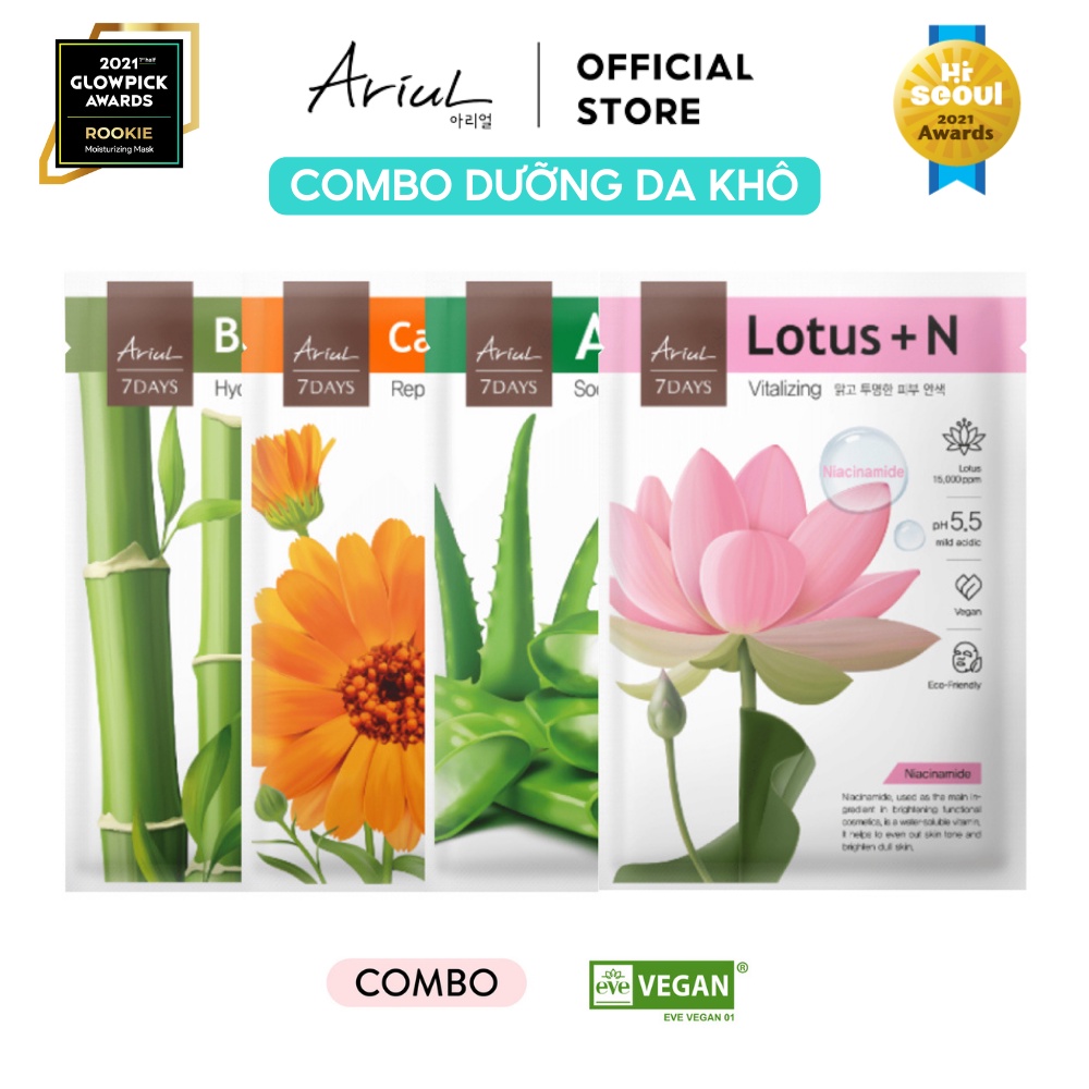 Combo 4 mặt nạ Ariul 7 Days Mask - dưỡng ẩm tối ưu