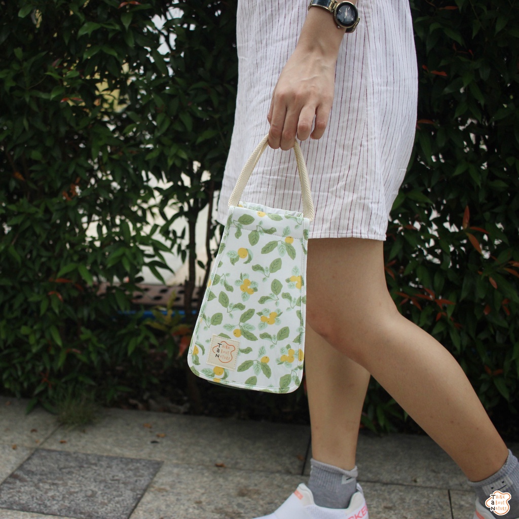 Túi vải đựng bình nước họa tiết lá xanh chanh vàng Tancupholder