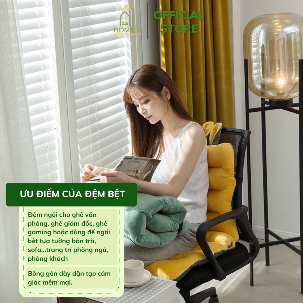 Đệm Lót Ghế Tai Thỏ HOMIES Tựa Lưng Ghế Văn Phòng Chống Trượt Tiện Dụng Vải Nhung Mềm Mại Êm Ái