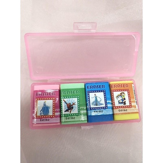 HỘP TẨY NHỎ MEILI HOẠT HÌNH NGỘ NGHĨNH DORAEMON, PRINCESS , SPIDERMAN - Tẩy hộp 4 viên học sinh