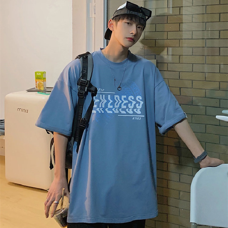 Áo Thun Dáng Rộng In Chữ Phong Cách Hip Hop Đường Phố Hàn Quốc Thời Trang Mùa Hè Cho Nam