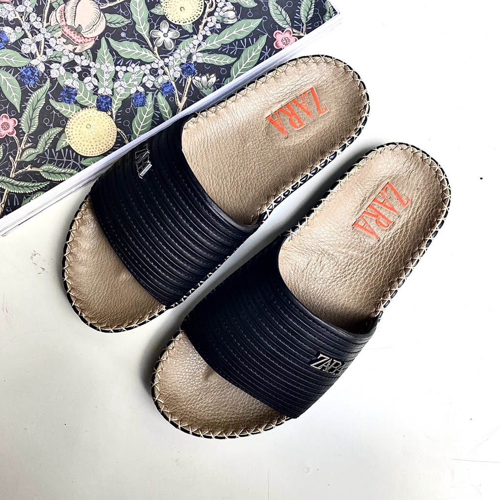 Dép nam ZARA quai ngang da bò thật 100%, siêu bền bỉ êm chân chất lượng cao cấp