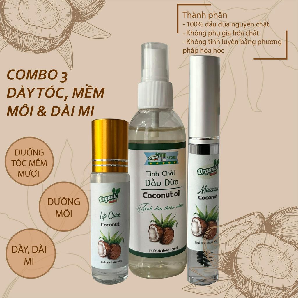 Dầu dừa ép lạnh dưỡng môi chuốt mi ủ xịt tóc mascara da mặt organic tinh khiết nguyên chất