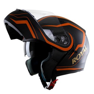 Mũ bảo hiểm Royal M179, Đen cam V4 - Mũ Lật hàm 2 kính chính hãng