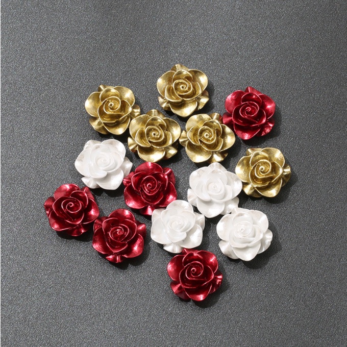 Mẫu cham hoa hồng 20mm đỏ trắng vàng kim trang trí vỏ ốp điện thoại, kẹp tóc, dán Jibbitz, DIY
