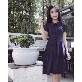 Đầm xòe cổ nơ chấm bi CC27 cao cấp
