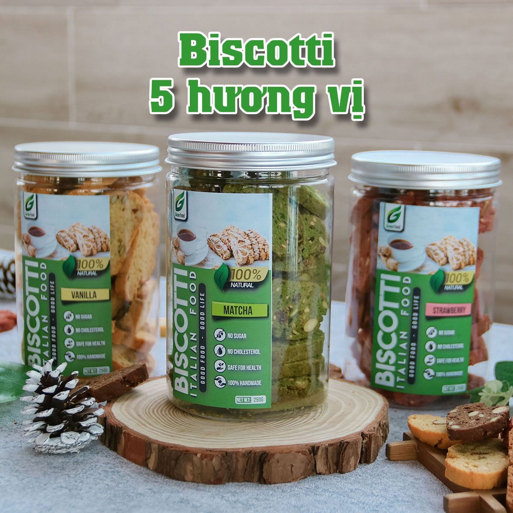 Bánh BISCOTTI GreenFood 5 vị nguyên cám KHÔNG ĐƯỜNG dành cho người ăn kiêng, giảm cân, tiểu đường