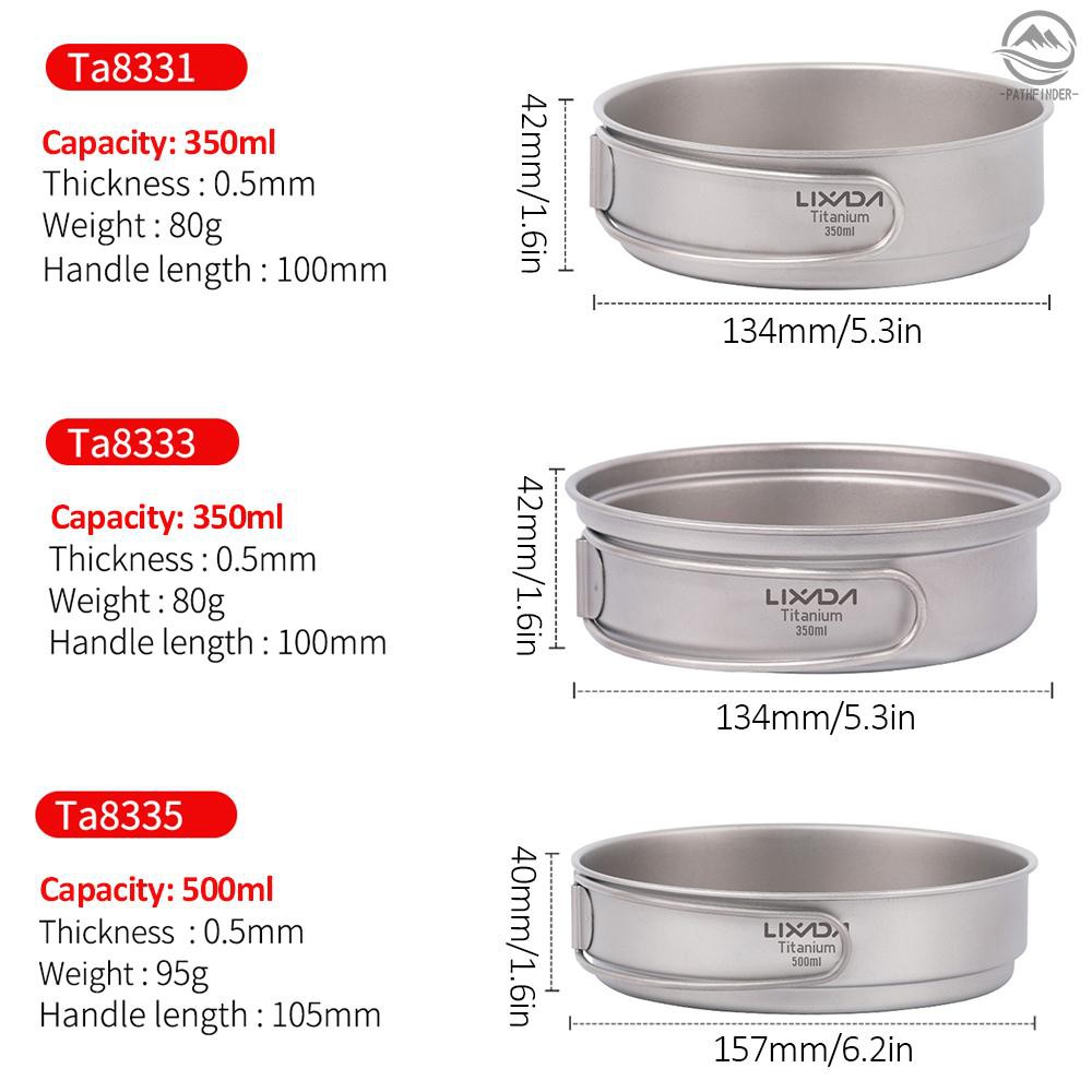 Chảo chiên đồ ăn Lixada bằng titan cực nhẹ có tay cầm gấp gọn dùng khi cắm trại/đi bộ đường dài ngoài trời