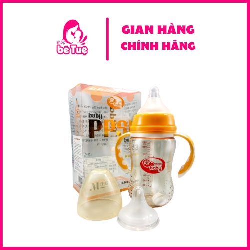Bình sữa nhựa PPSU cao cấp cổ rộng GB BABY kèm tay cầm và van chống sặc 180ml - Hàn Quốc