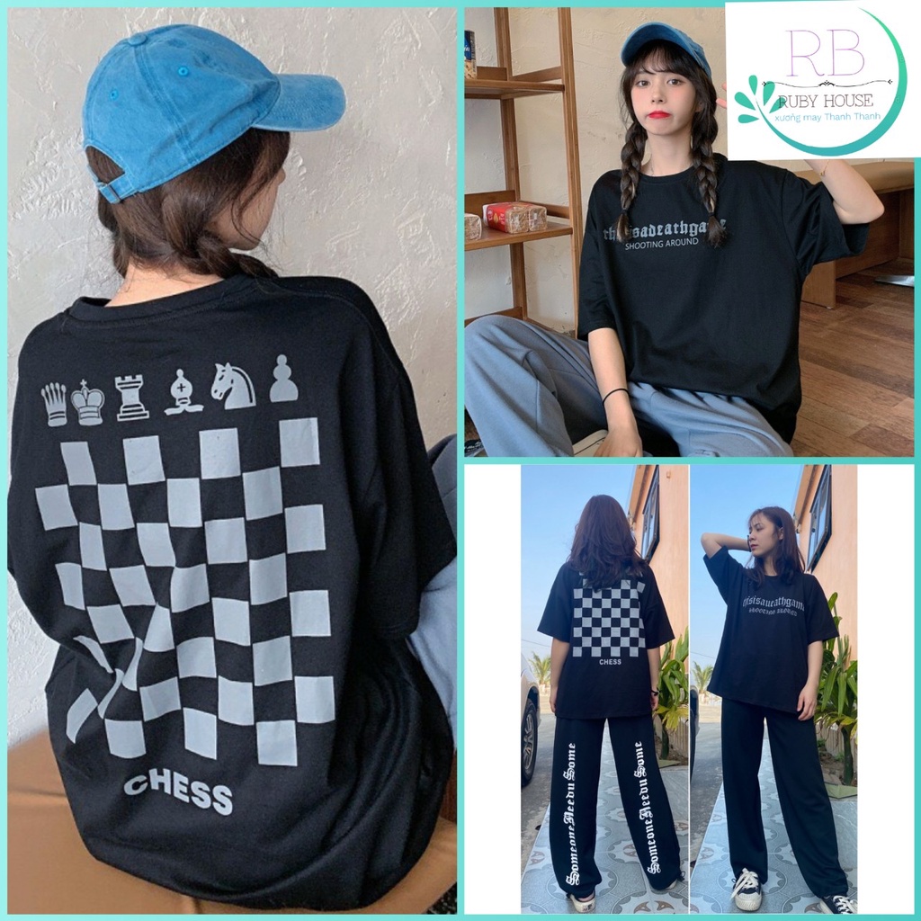 Áo thun in hình bàn cờ RUBY tay lỡ form rộng, vintage cá tính Ulzzang,chât cotton co dãn 4 chiều, mát mịn 2022