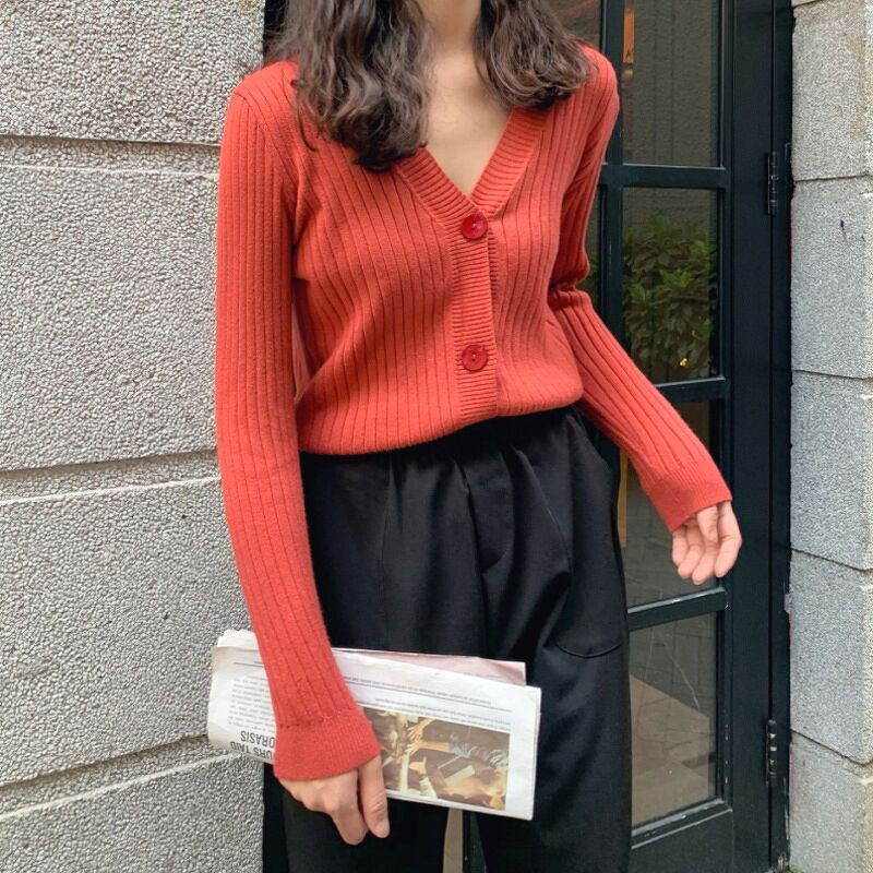 [Hàng cao cấp loại 1] Áo len nữ cổ V cài khuy chất dày dặn mềm min, mặc khoác ngoài thu đông 031 | BigBuy360 - bigbuy360.vn